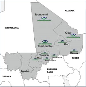 Carte du Mali - Zones d'intervention AHDI